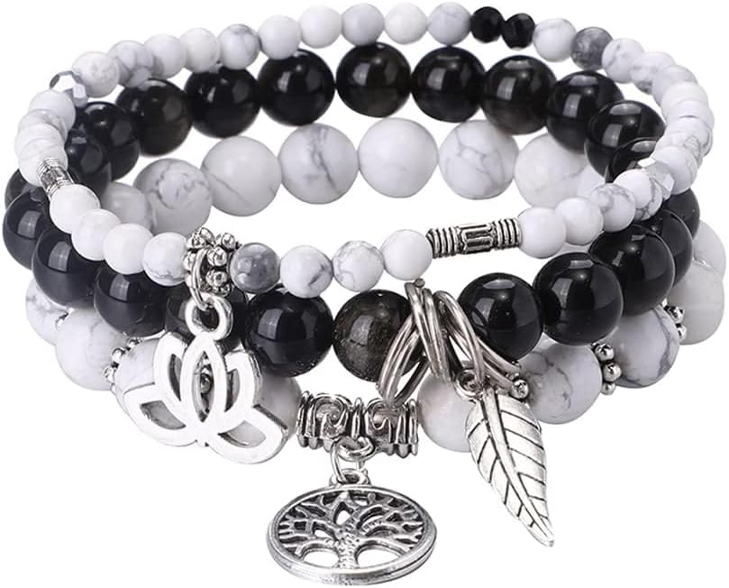UEUC Tree of Life Yoga Healing Stone Bracelets,Multilayer Lotus Chakra Stone Reiki Bracelet Sets,Anxiety Crystal Natural Stone,for Women Stress Relief