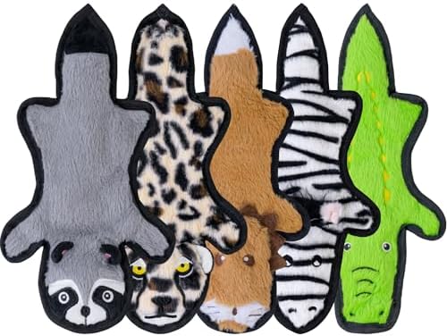 SHARLOVY No Stuffing Dog Toys Crinkle Squeaky, Long Lasting Chews for Aggressive, Durable Plush Dog Puppy Chew Toys for Teething, with 6 Tough Layers for Small Medium Large Breed-5 Pack,Medium
