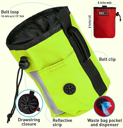 Dogline Dog Treat Pouch: Puppy Training Bag, Pet Kibbles and Snacks Holder, Litter Waste Bags Dispenser with Adjustable Drawstring Closure, Large Capacity with Mesh Pocket, Strong Nylon Material