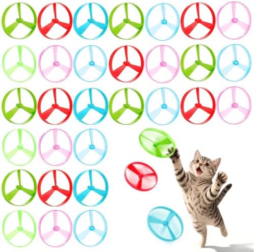 BABORUI Cat Toy Disc, 32Pcs Interactive Cat Fetch Toy Flying Discs, Flying Enrichment Toys for Indoor Bored Kittens & Adult Cats (32Pcs)