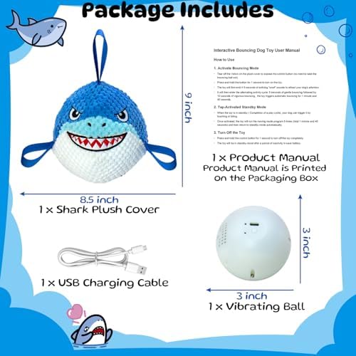 Automatic Moving Squeaky Dog Toy, USB Rechargeable Shark Ball for Large