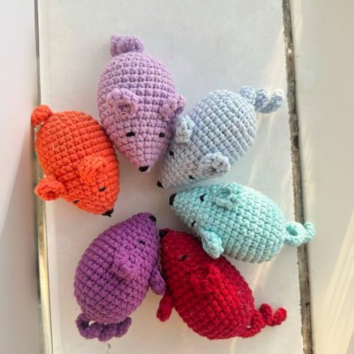Catnip Toys Crochet Mouse, 6 Pcs Yarn Cat Nip Mice Safe Teeth Cleaning Chew Toy for Indoor Kittens Kitty, Adult Cats Interactive Catnip Cat Kicker Toys Anxiety Relief