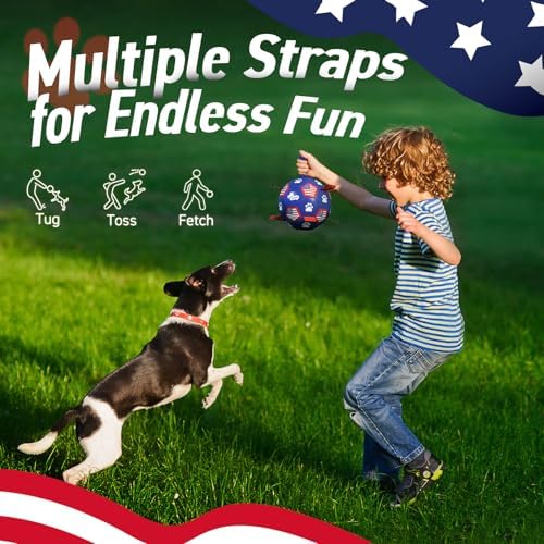 QDAN Dog Toys, Dog Soccer Ball with Straps, Herding Ball for Small Dogs | 6 Inch Dog Toy Ball for 20-40 lbs Dogs, Outside Dog Toys for Beach Pool Water Fun to Keep Them Busy, Puppy Birthday Present