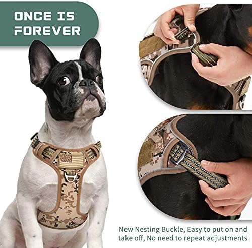 BUMBIN Tactical Dog Harness for Small Dogs No Pull, Famous TIK Tok No Pull Puppy Harness, Fit Smart Reflective Pet Walking Harness for Training, Adjustable Dog Vest Harness with Handle Desert Camo S