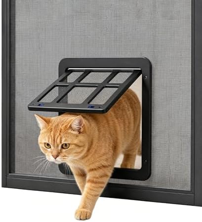 Cat Door for Screen Door with Magnetic Auto-Close, Dual Lockable Tabs Doggy Screen Door, Pet Easy Access for Sliding Screen Door & Window