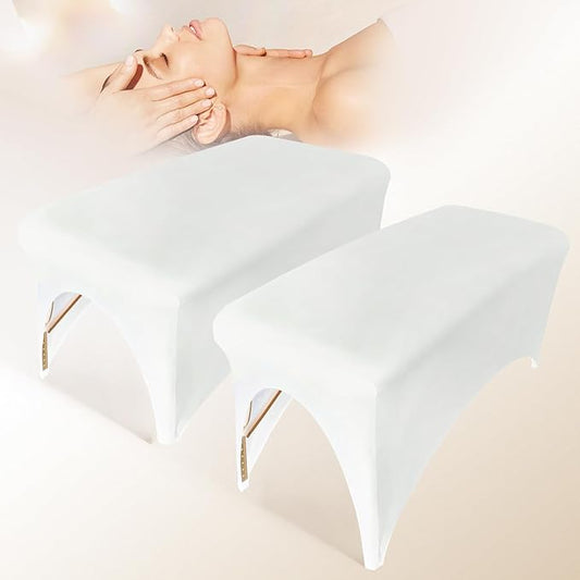 2-Piece Spa Bed Cover Professional Lash Bed Cover Stretchy Massage Table Cover Beauty Bed Protective Topper, Excellent for Lash Extension, Spa, Massage, Beauty Salon, Wax, Tattoo (White)