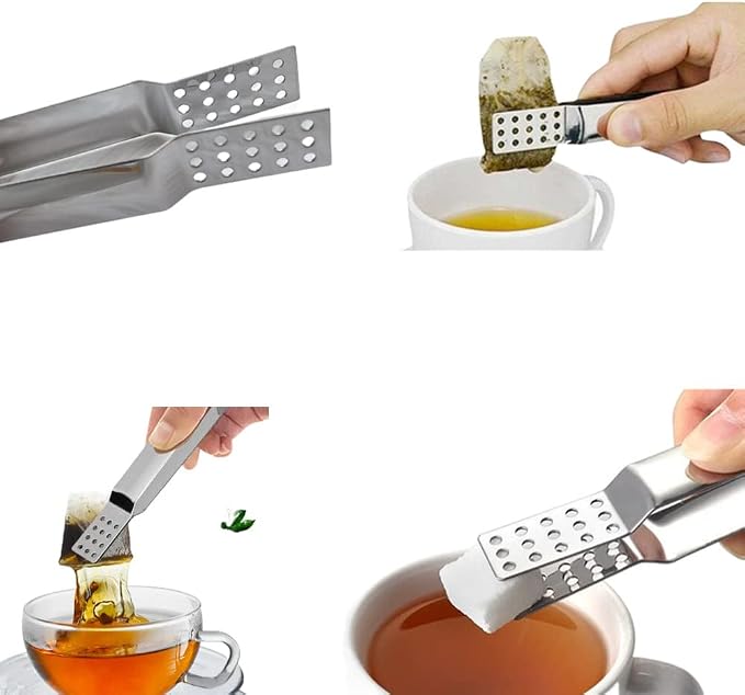 2 Pack Stainless Steel Tea Bag Squeezer, Kitchen Tea Bag Tongs Herbal Tea Infuser, Tea Bag Holder Strainer Clip for Loosing Leaf, Gripping Ice Cube, Sugar