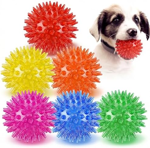 6 Pack Squeaky Spiky Dog Balls, Puppy Chew Toys for Teething, Small