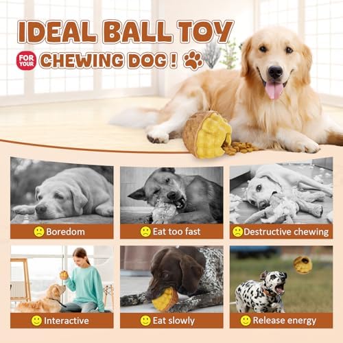 Dog Frozen Treats Toy, Cognitive Dogs Brain Stimulation Puzzle Toys for Aggressive Chewers, Interactive Dispensing Toy Enrichment Keep Them Busy No-Boredom, Tough Nylon&Coffe Wood Fillable Dog Feeder