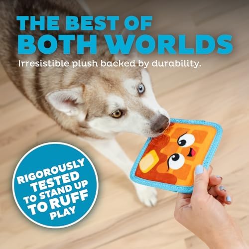 Outward Hound Tough Skinz Durable Chew Plush Squeaky Dog Toy, Waffle, 4.7"