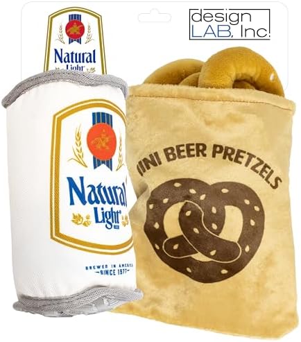 Natural Light, Plush Nesting Hide & Seek Dog Toy Bundle, Beer Can & Pretzel