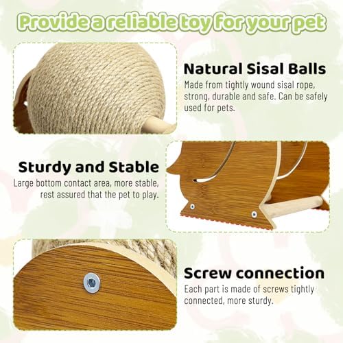 Fhiny Rabbit Scratch Toy, Natural Sisal Bunny Toy Scratching Ball Cute Sisal Bunny Claw Scratcher Ball Rabbit Enrichment Interactive Scratching Post for Kittens Ferrets Penguins Shape