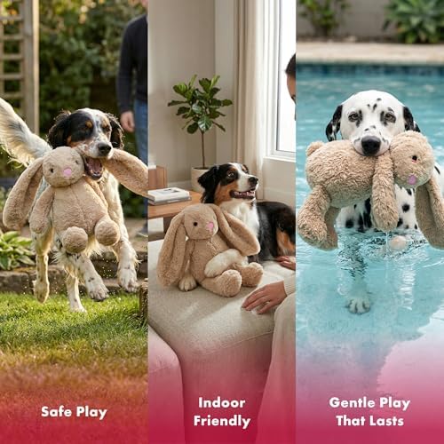 petlou Colossal Squeak 15-inch Promo Rabbit Dog Toys Not for Heavy Aggressive Chewers