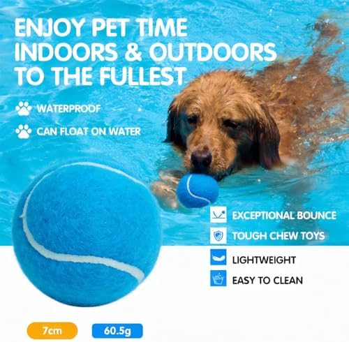 3-Pack Tennis Ball Dog Toys with Squeaker, Interactive Fetch Play for Pets 40 lbs and Over ，Training Balls for Indoor & Outdoor Exercise, 3.28-inch (Bule, 18PCS)