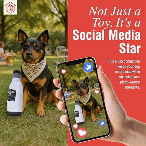 Arfiation Gin – Luxurious Parody Plush Dog Toy with Squeaker, Premium Fabric, Embroidered Details, Designer-Inspired Chew Toy, Fun Gift for Medium Dogs & Dog Lovers