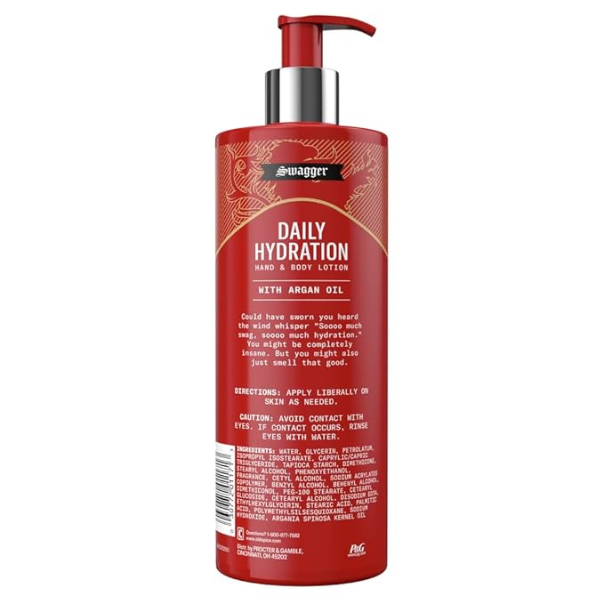 Old Spice Hand & Body Lotion for Men, Daily Hydration, 24/7 Hydration, 24/7 Replenishing Rich Moisture for Dry Skin, Lightweight Formula, Swagger with Argan Oil Scent, 16 fl (Pack of 4)