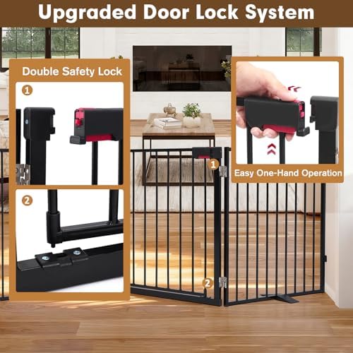 156" Extra Wide Dog Gate, Heavy Duty Metal Freestanding Dog Gate with Door for Indoor & Outdoor, Foldable Pet Fence for Doorways,House,Porch,Deck,Yard,Stairs, Auto Close(6 Panels,Black)