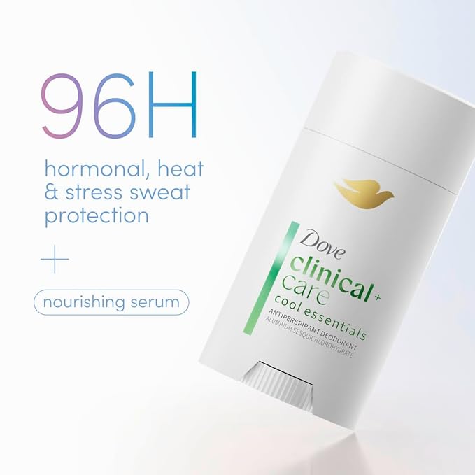 Dove Clinical + Care Antiperspirant Deodorant Invisible Solid Stick for Women Cool Essentials with Nourishing Serum 2.6 oz