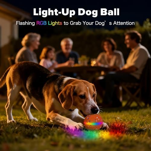Interactive Dog Toys Ball, Self-Rolling & Bouncing Ball with RGB Colorful Lights to Keep Them Busy, 3-in-1 Interactive Mode, E-TPU Material, Type-C Charging, Moving Dog Toy for Dogs Puppies (Orange)