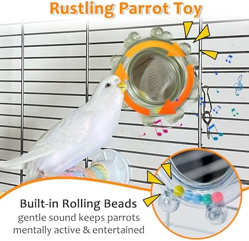 2Pcs Innovative Bird Toy with Mirror, Spinner Toy with Rustling Beads