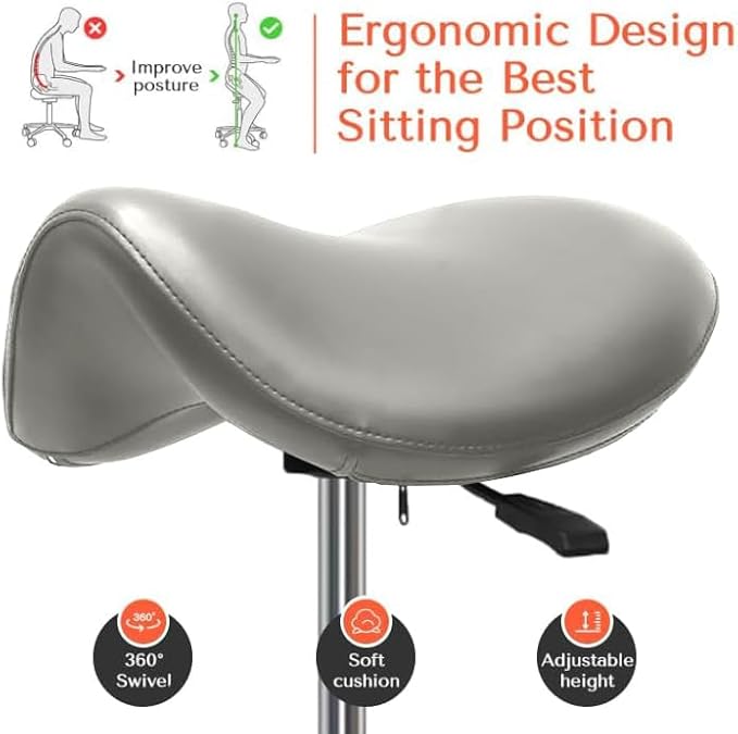 Conforms to ergonomics, with a Saddle Stool That can be Tilted and a Rotating Stool with Hydraulic Lifting Height Adjustment, Suitable for Office, Gray