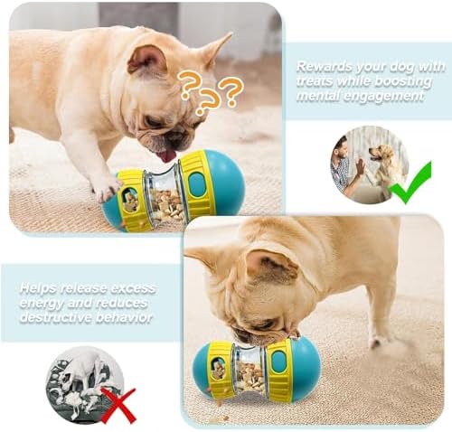 Interactive Dog Treat Dispensing Toy, Adjustable Puzzle Feeder Ball for Slow Feeding & Mental Stimulation, Rolling Enrichment Toy to Keep Dogs Busy Indoors (Blue)