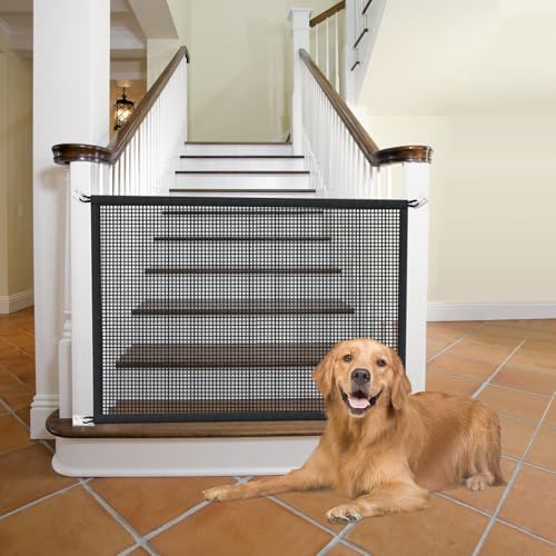 Dog Gate for Stairs Pet Gates for The House: Dog Gate Indoor Dogs Screen Mesh Gate for Doorways Stairways 29 inches Tall, 30 inch Wide, Fits Openings 24'' to 27'' Wide