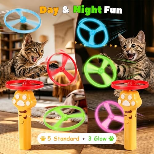 Ciieeo 1 Set Cat Toy Disc Launcher, Interactive Cat Fetch Toy Rechargeable Launcher with Flying Discs - Funny Flying Enrichment Supplies for Indoor Bored Kittens Adult Breeds