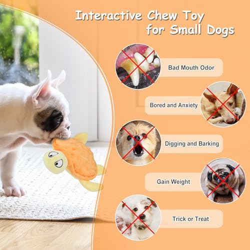 Squeaky Sea Turtle Plush Dog Toy - Durable, No Stuffing (Orange)