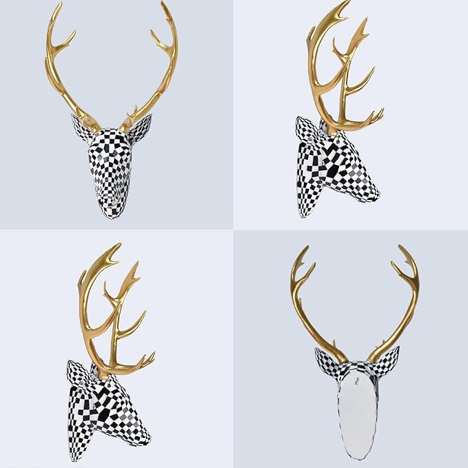 GIGICICI Mosaic Deer Head Wall Decor 15.7x8.7 Inch, Artistic Faux Resin Animal Head Wall Sculpture Hanging for Living Room Bedroom Kitchen Office, Black-White Gift