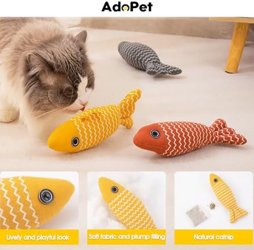 Catnip Fish Cat Toys 3 Pack – Interactive Linen Kicker Toys with Organic Catnip, Durable Bite and Scratch Play for Indoor Cats, Stress Relief and Hunting Instincts