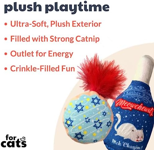 Huxley & Kent Plush Cat Toy - Hanukkah Interactive Catnip Toy for Cats & Kittens - Soft with Crinkle & Catnip - Fun Indoor Play - Jelly Roll & Meowchewitz 2pk