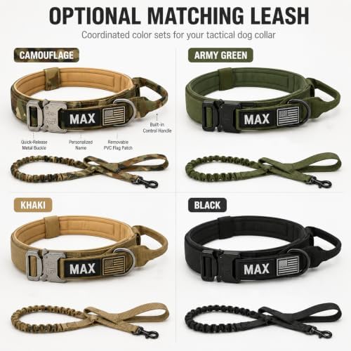Personalized Tactical Dog Collar Name Phone Heavy Duty Nylon Handle