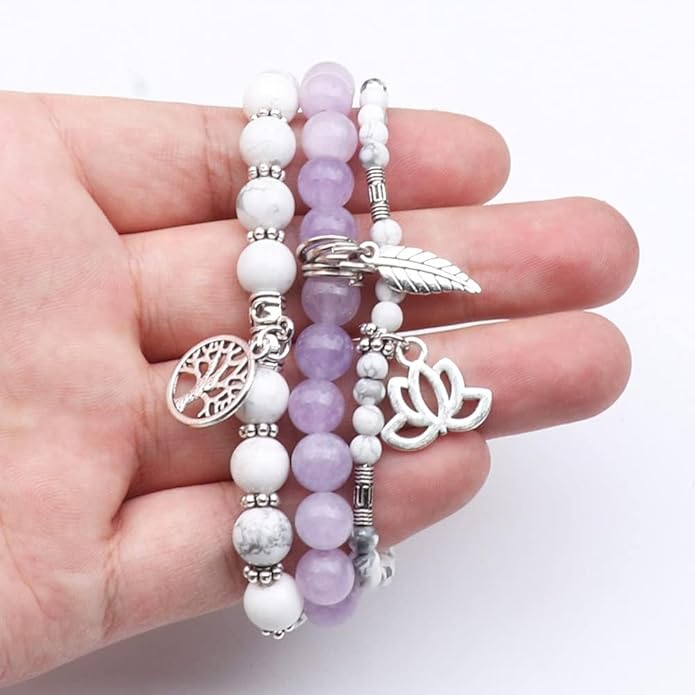 UEUC Tree of Life Yoga Healing Stone Bracelets,Multilayer Lotus Chakra Stone Reiki Bracelet Sets,Anxiety Crystal Natural Stone,for Women Stress Relief