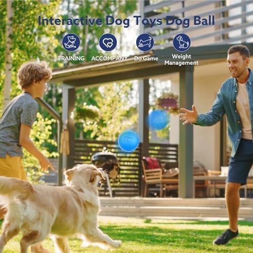 AIPERRO Interactive Dog Toys Ball, Smart Action Activated Rechargeable Pet Toy, TPU Material, IPX7 Waterproof Rating, Automatic Rotating/Bouncing/Moving, Suitable for Small/Medium Dogs-Blue