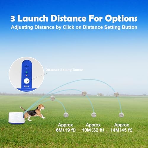 MEKAPLE Automatic Dog Ball Launcher, Upgraded Interactive Dogs Balls Thrower for Small Dogs, Distance Adjustable Mental Stimulating Dog Toys with 4 Durable Etpu Balls 2.2 Inch (Blue)