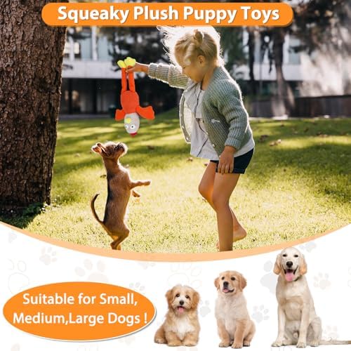 Drmstow Squeaky Large Dog Toys with Crinkle Paper, Interactive Puppy Toys, Tough Dog Pull Toy, Tug of War Dog Chew Toys for Small, Medium, Large Dogs