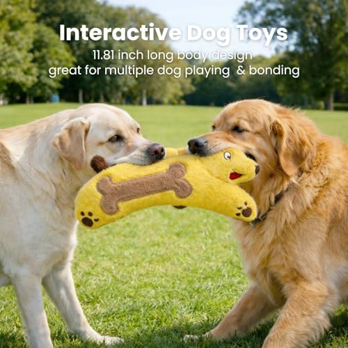 HGB Tough Squeaky Dog Toy for Medium Large Dogs | Large Crinkle Paper, Stuffed with 2 Sqeuakers for Puppy Teething, Chewing & Interactive Play