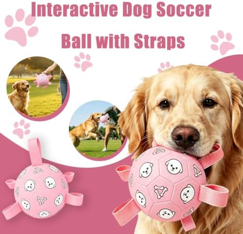 Dog Soccer Ball with Straps, 6 Inch Jolly Ball for Medium Dogs