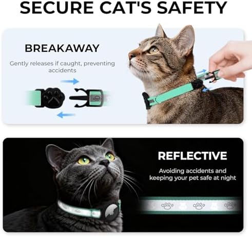 Breakaway AirTag Cat Collar, Reflective Cat Tracker Collar with Bell | Built in AirTag Holder, Adjustable 8.5-12in for Cats, Kittens and Puppies, Safety Elastic Band, Reflective for Night Walking