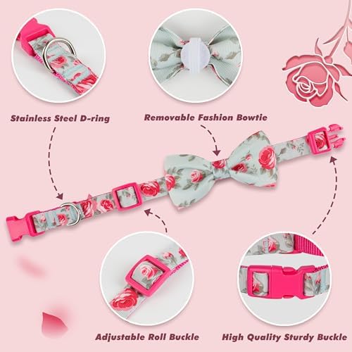 azuza Dog Collar with Bow Tie, Soft and Comfortable Adjustable Bowtie Dog Collar for Large Dogs (L, Camellia Flower)