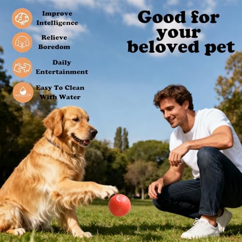 Interactive Duraspin Dog Ball, Self-Bouncing Vibrating & Auto-Rolling, Auto Stop Touch Start Jumping Ball Toy for Medium/Large Dogs (67mm, Orange)