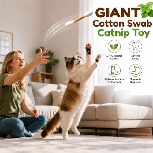 Giant Cotton Swabs Cat Toys with Catnip 1 Pk (XL-Beige*1)