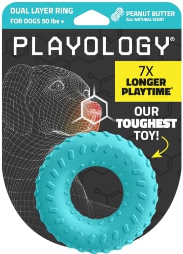 Playology Dual Layer Ring Dog Toy - Peanut Butter Chew Toy - Jumbo Blue