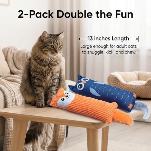 Fashion's Talk Catnip Toys for Indoor Cats, 2-Pack Large Plush Fox & Owl Kicker Toys, Cat Chew Toys with Crinkle Sound Organic Catnip – Hunting Instincts Exercise (2)