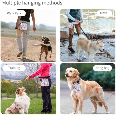 Dog Treat Pouch,Treat Pouches for Pet Training,Portable Snack Reward Dog Food Dispenser for Traveling or Outdoor Use，White Flower