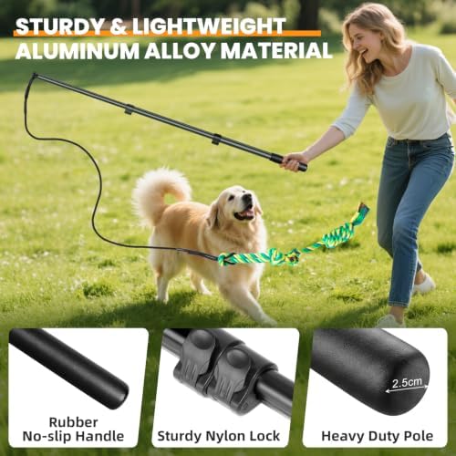 Ycozy Flirt Pole for Dogs Heavy Duty Interactive Toys Tug of War with Detachable 3 Replacement Rope Toys for Chase and Outdoor Exercise & Training for Small Medium Large Dogs (Pole - 40.6")