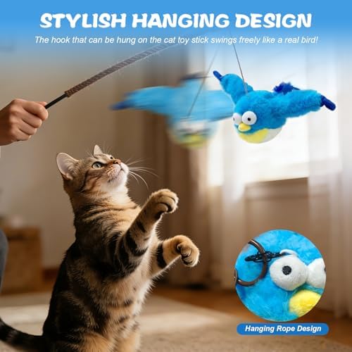 Chirping Flapping Bird Cat Toy for Indoor Cats (Not Flying), Interactive Rechargeable Motion Sensor Toys, Lifelike Simulated Sparrow Kitten Exercise Toys for Bored Cats Entertainment