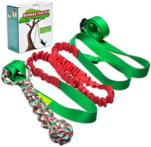 LOOBANI Outdoor Bungee Tug Toy, Interactive Dog Tree Hanging Toys, Green