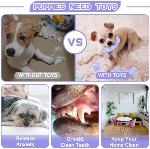Petcare 6 Pack Puppy Teething Toys, Cute Purple Small Dog Chew Toys for Puppies 0-6 Months, Soft Rubber Rope Dog Teething Toys, Best Small Puppy Toys, Puppy Essentials Supplies